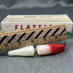 Vintage Helin Fishing Lure Flatfish Creek Chub Pikie T50 HE Red White Box Papers
